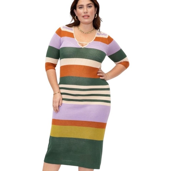Eloquii Elements Women’s Plus Size Striped Crochet Knit Dress Size 26/28 - Picture 1 of 9